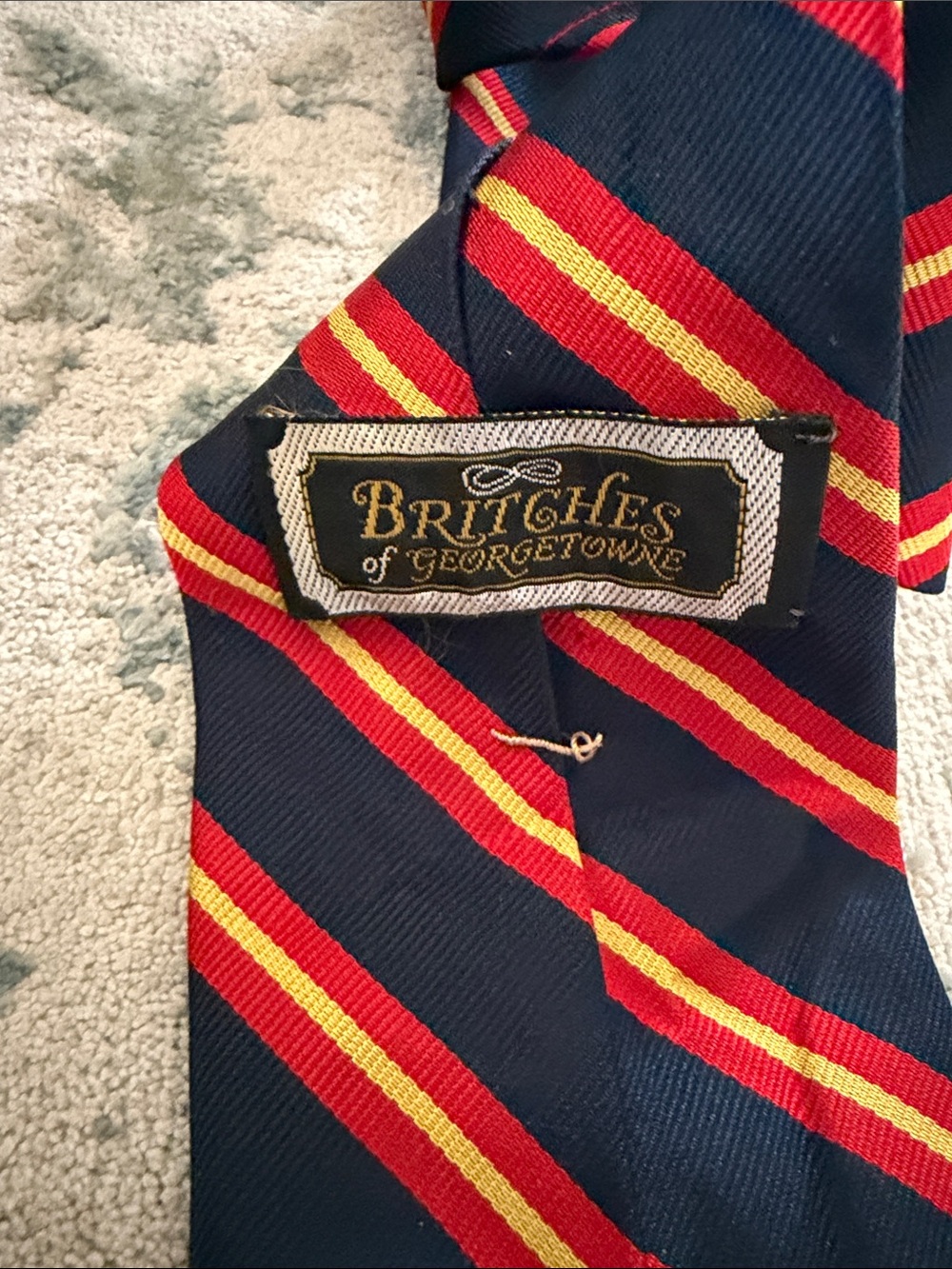 Britches of Georgetown Navy Blue Striped Silk Tie with Red & Yellow Accent